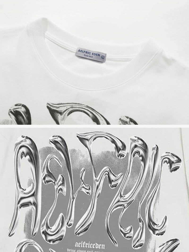 Blanche  T Shirts Aelfric Eden Silver Abstract Letter Print Tee - UWW-2110899